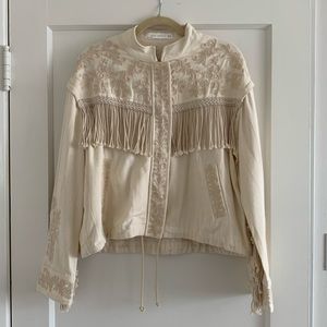 Zara Woman Embroidered Cream Bomber Jacket